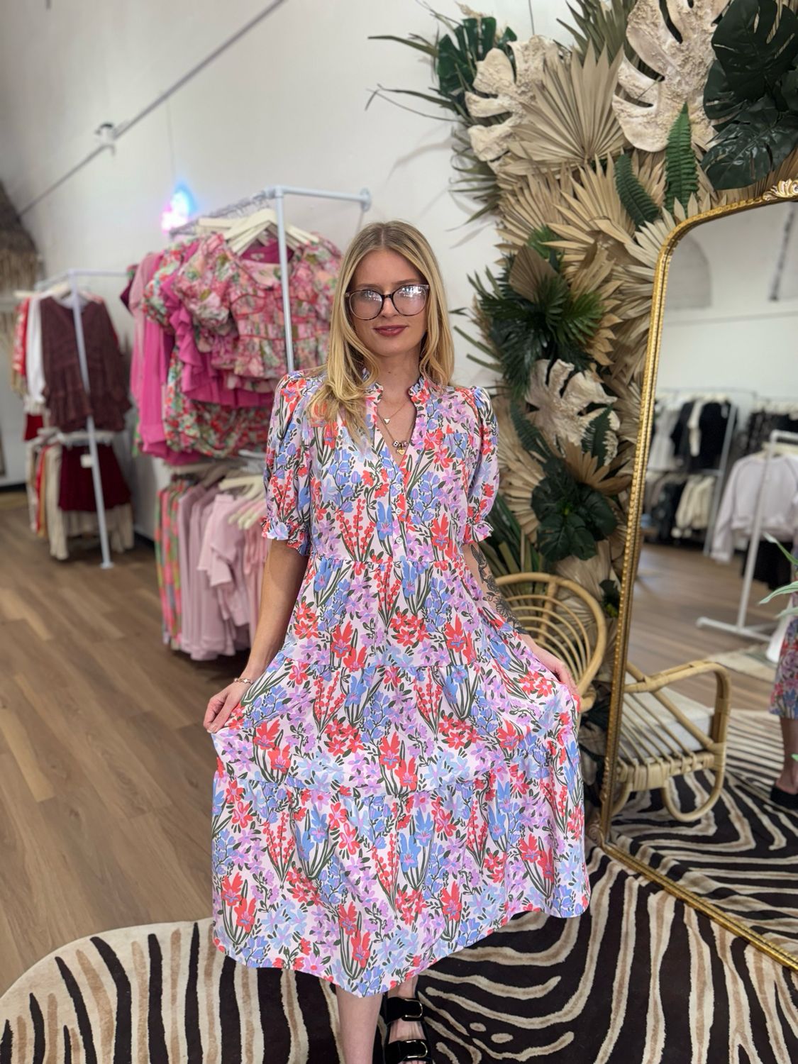 Happy Blooms Pink Evie Dress