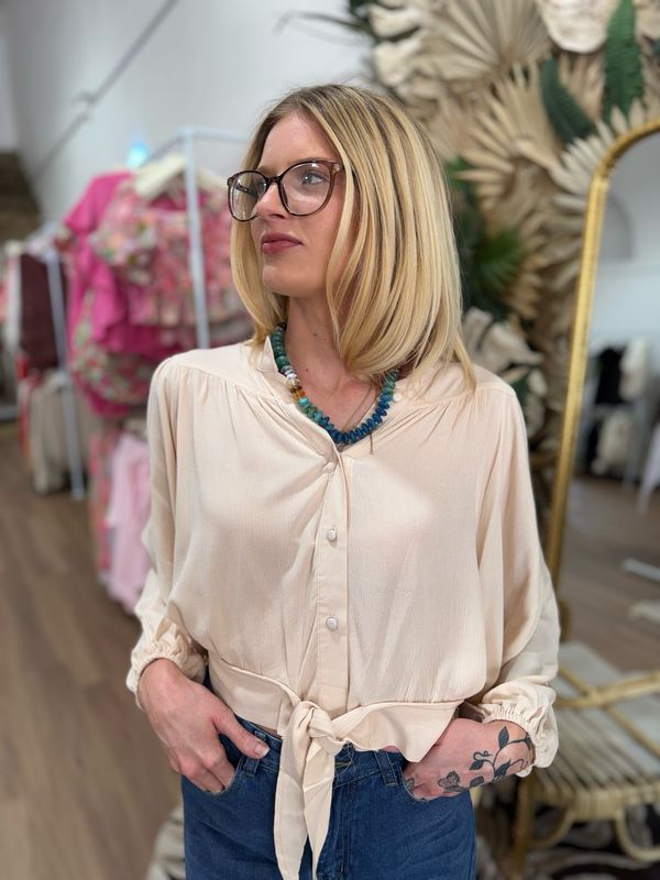 Lantern Sleeve Shirred Blouse