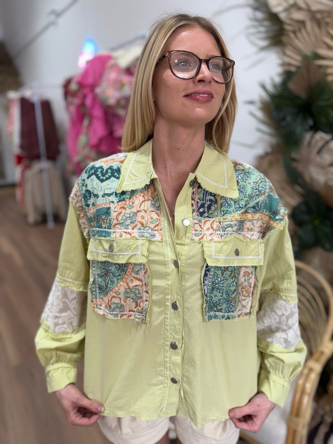 Matcha Floral Button Up