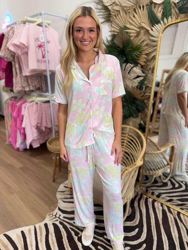 Tropical Bouquet Pink Pant Set