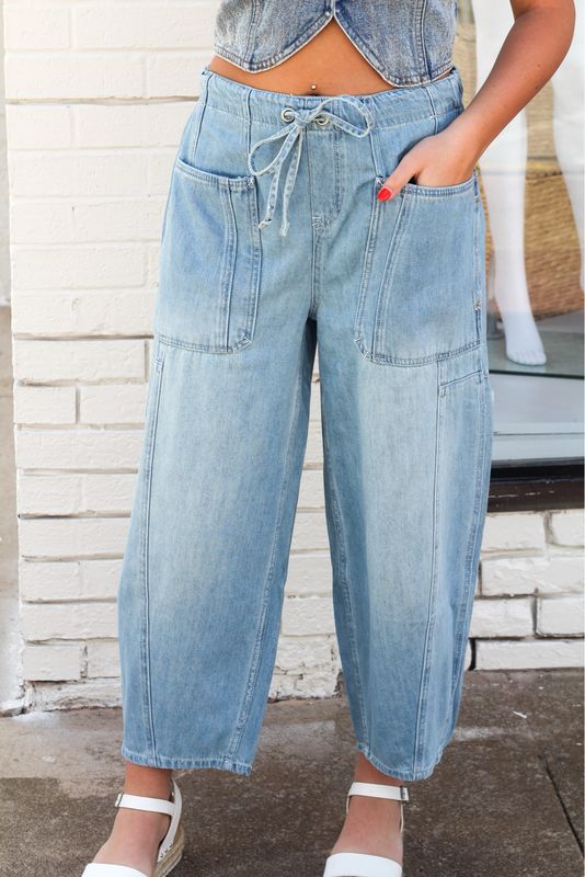 Tie Front Barrel Jeans