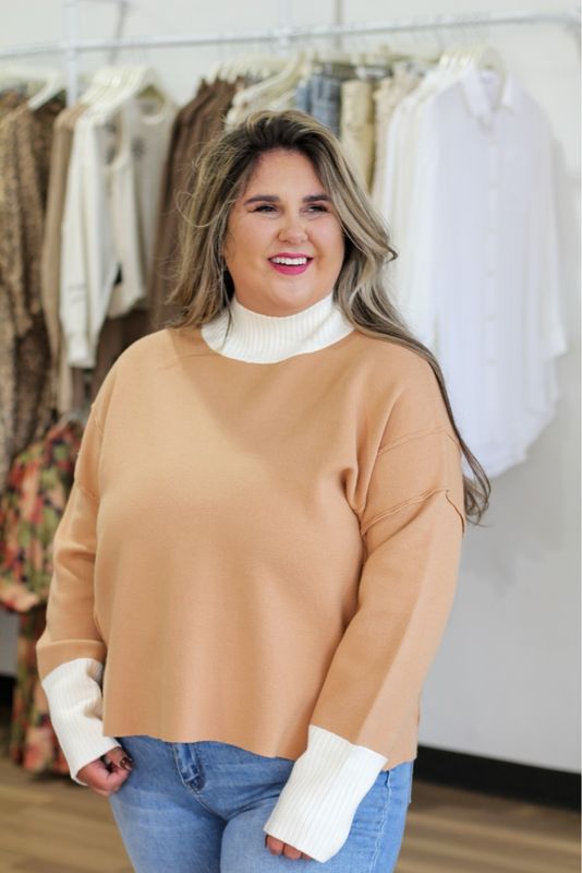 Two Tone Mock Neck Sweater