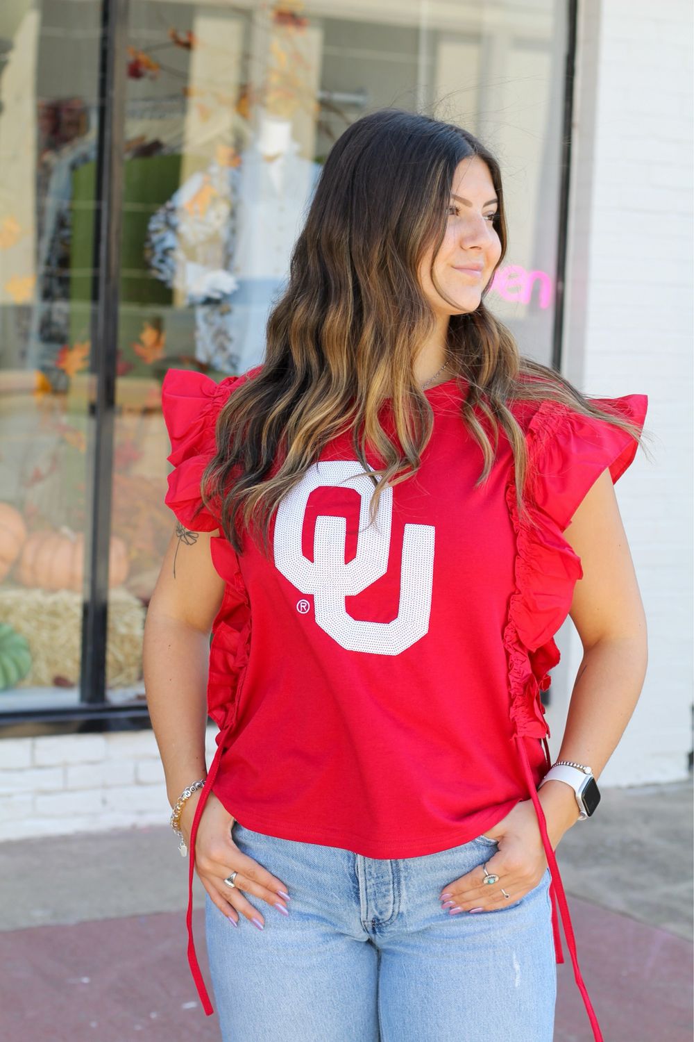 OU Varsity Ruffle Top