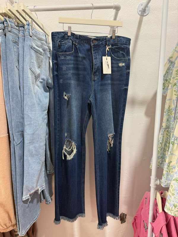 Wide Leg Distressed Denim Jean