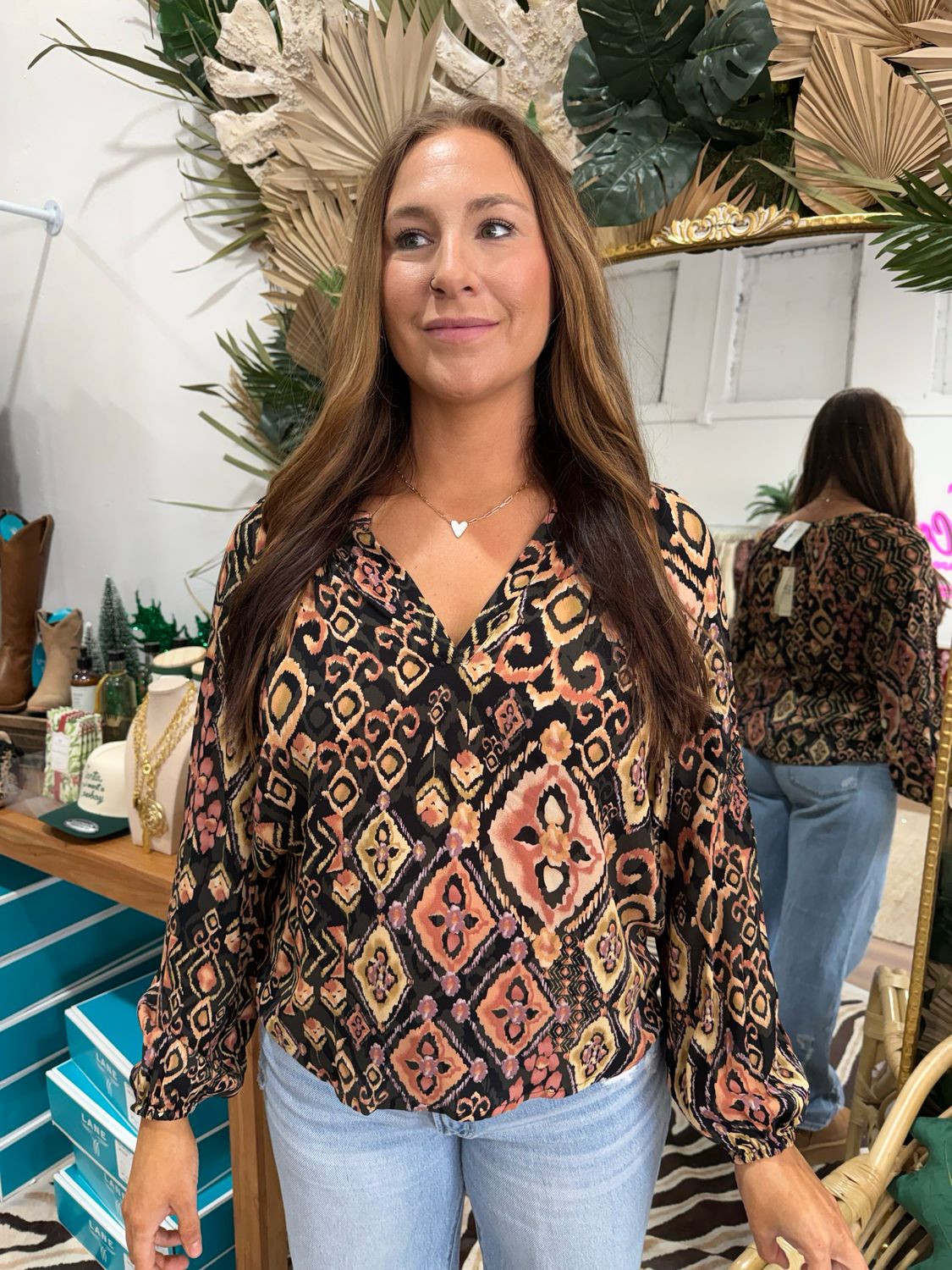 Long Sleeve Split Neck Raglan Blouse