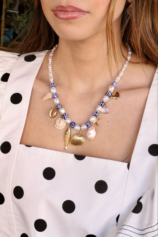 Pearl and Gold Charm Necklace