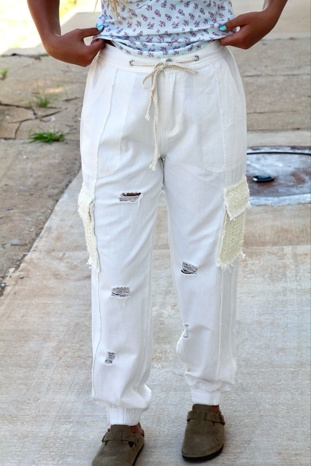 Buttermilk Distressed Joggers