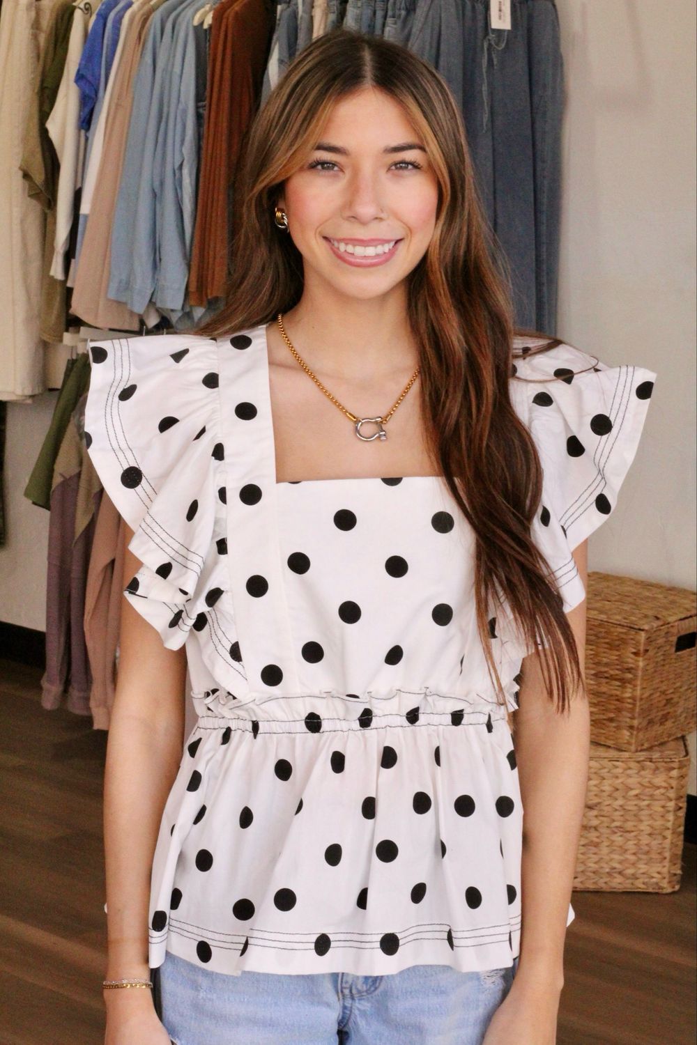 Polka Dot Ruffle Top