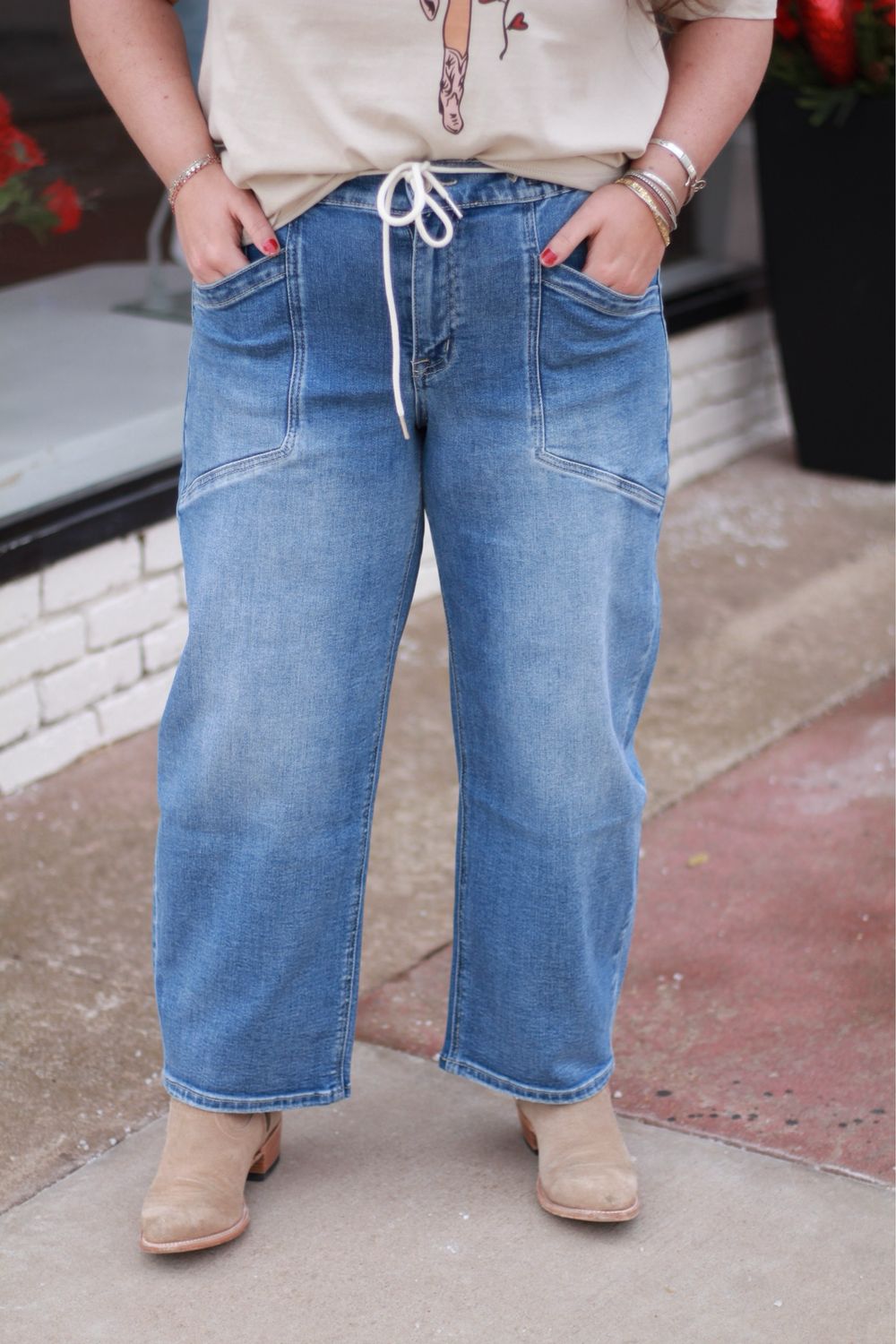 Drawstring Barrel Jean
