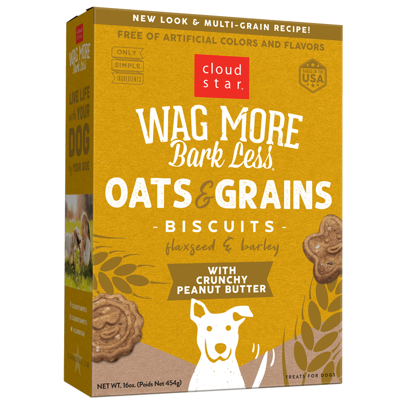 Cloud Star Wag More Bark Less Oats &amp; Grains Biscuits with Crunchy Peanut Butter, 16 oz