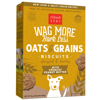 Cloud Star Wag More Bark Less Oats &amp; Grains Biscuits with Crunchy Peanut Butter, 16 oz