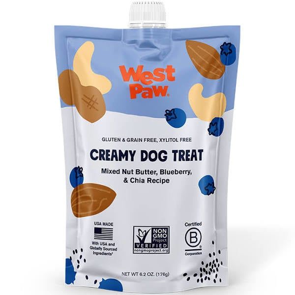 West Paw Creamy Dog Treat, Flavor: Nut Butter, Blueberry, &amp; Chia Seed