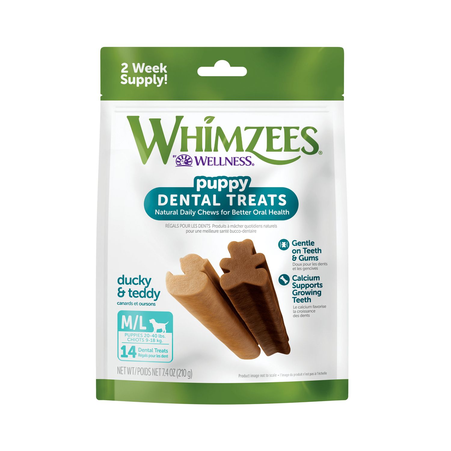 Whimzees Puppy Dental Treats, Color: Asstd colors, Size: M/L Qty 14