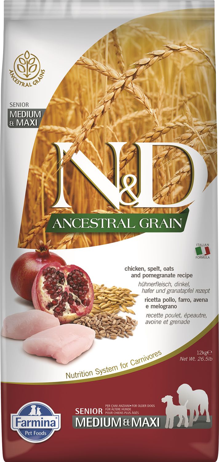 Farmina N&amp;D Ancestral Grain Chicken Pomegranate Sr. Dog Med &amp; Max 26.4#