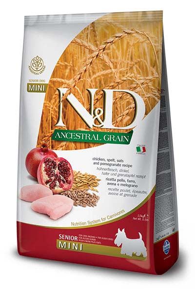 Farmina N&amp;D Ancestral Grain Chicken Pomegranate Sr. Dog Mini 5.5#