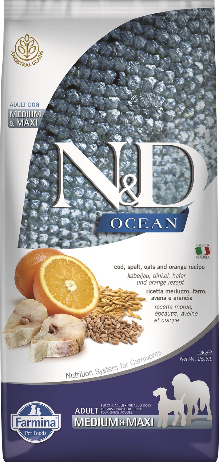 Farmina N&amp;D Ocean Cod Spelt Orange Adult Med &amp; Max 26.4#