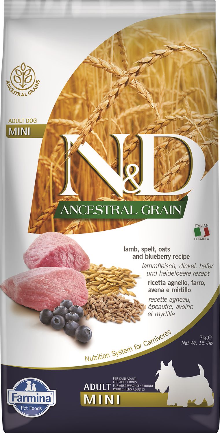 Farmina N&amp;D Ancestral Grain Lamb Blueberry Adult Mini 15.4#