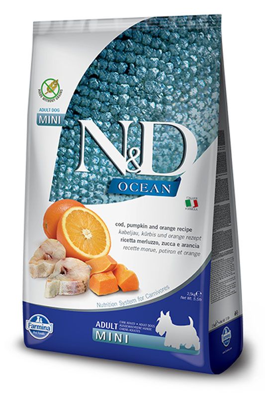 Farmina N&amp;D Ocean Cod Pumpkin Orange Adult Mini Grain Free 5.5#
