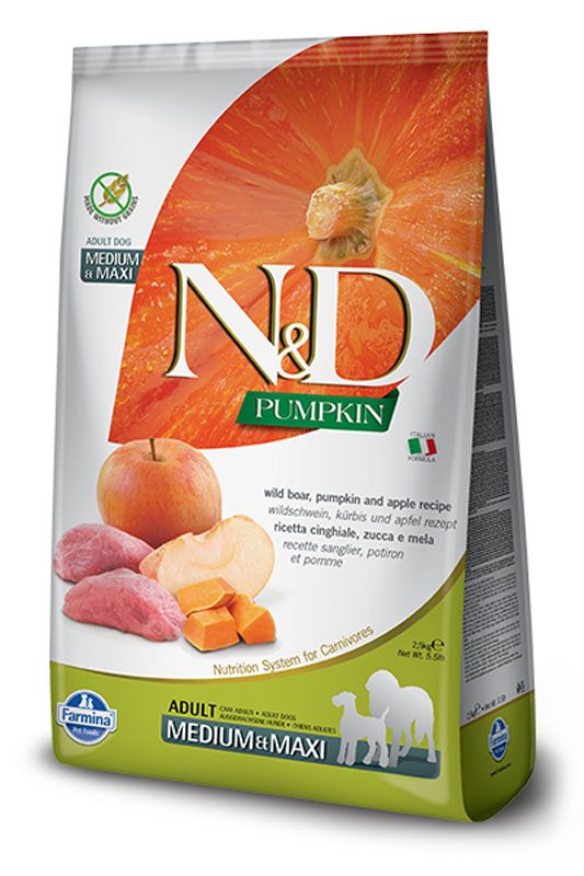 Farmina N&amp;D Pumpkin Boar Apple Adult Med &amp; Maxi Grain Free 5.5#
