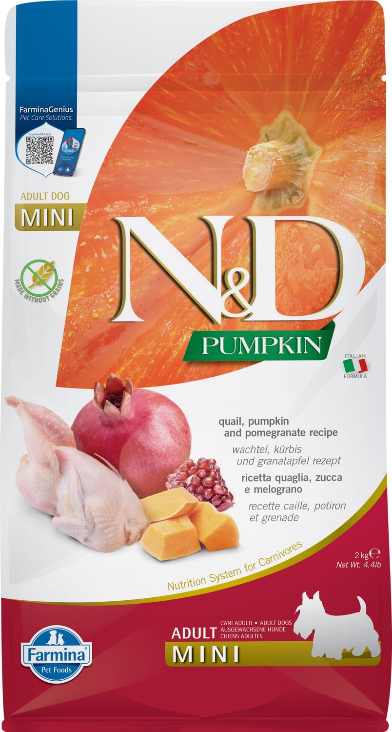 Farmina N&amp;D Pumpkin Quail Pomegranate Adult Mini Grain Free 4.4#