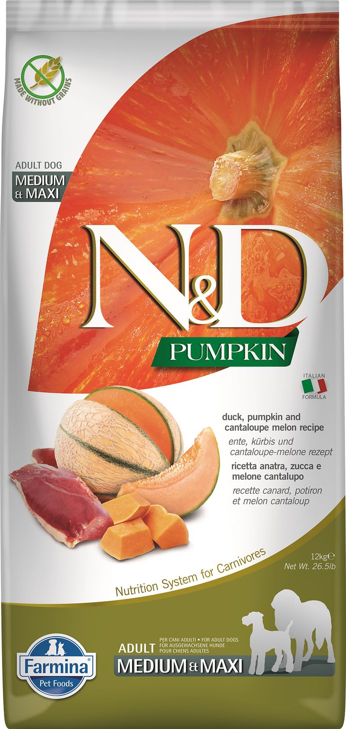 Farmina N&amp;D Pumpkin Duck Cantaloupe Adult Med &amp; Max Grain Free 26.4#