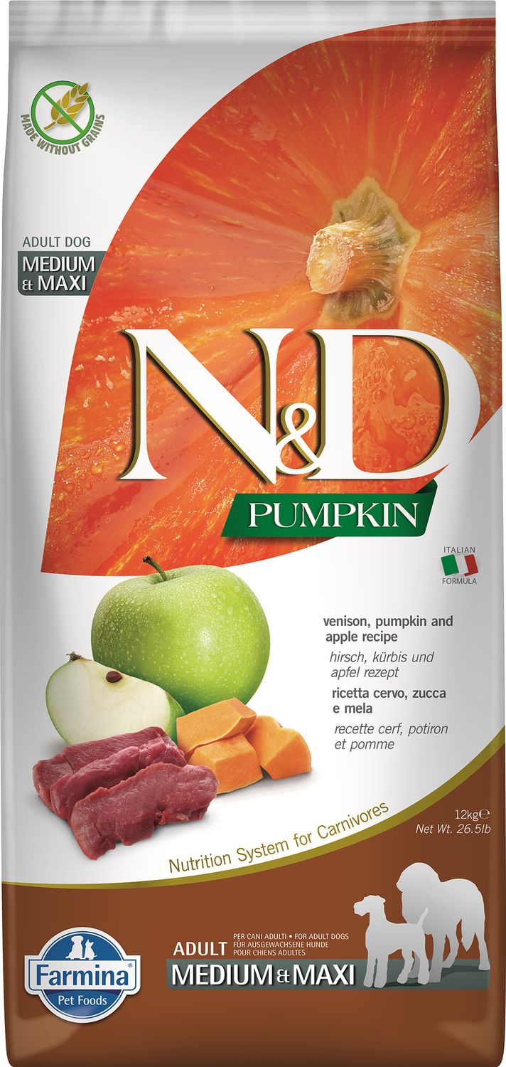 Farmina N&amp;D Pumpkin Venison Apple Adult Med &amp; Max Grain Free 26.4#