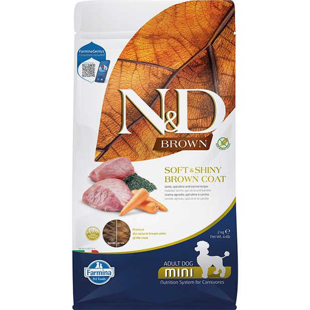 Farmina N&amp;D Brown Coat Formula Lamb Kelp Carrot Adult Mini 4.4#