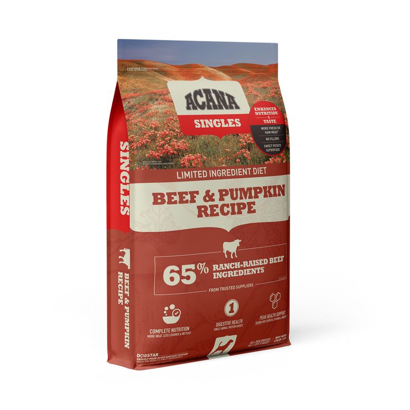 Acana Singles Beef &amp; Pumpkin Grain Free Dry Dog Food 13#