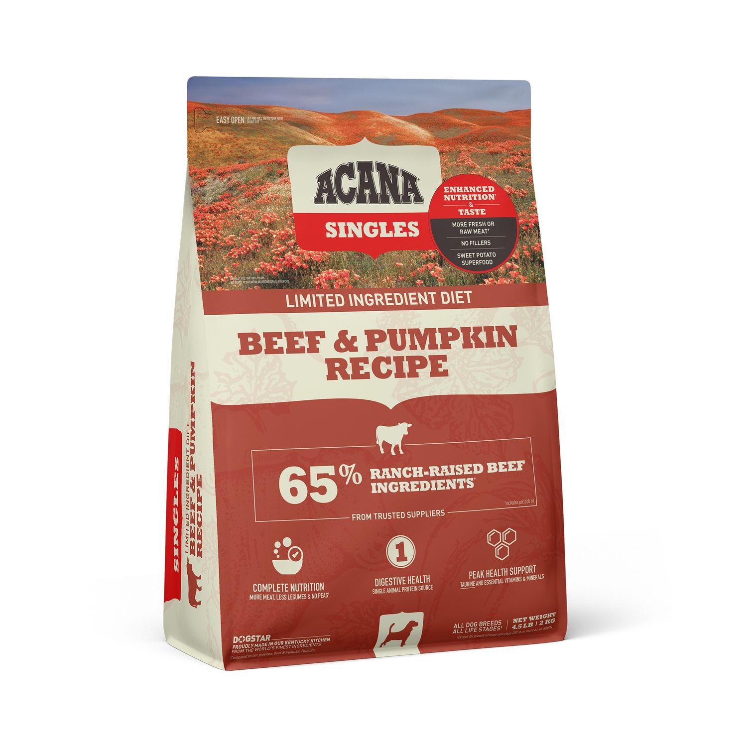 Acana Singles Beef &amp; Pumpkin Grain Free Dry Dog Food 4.5#