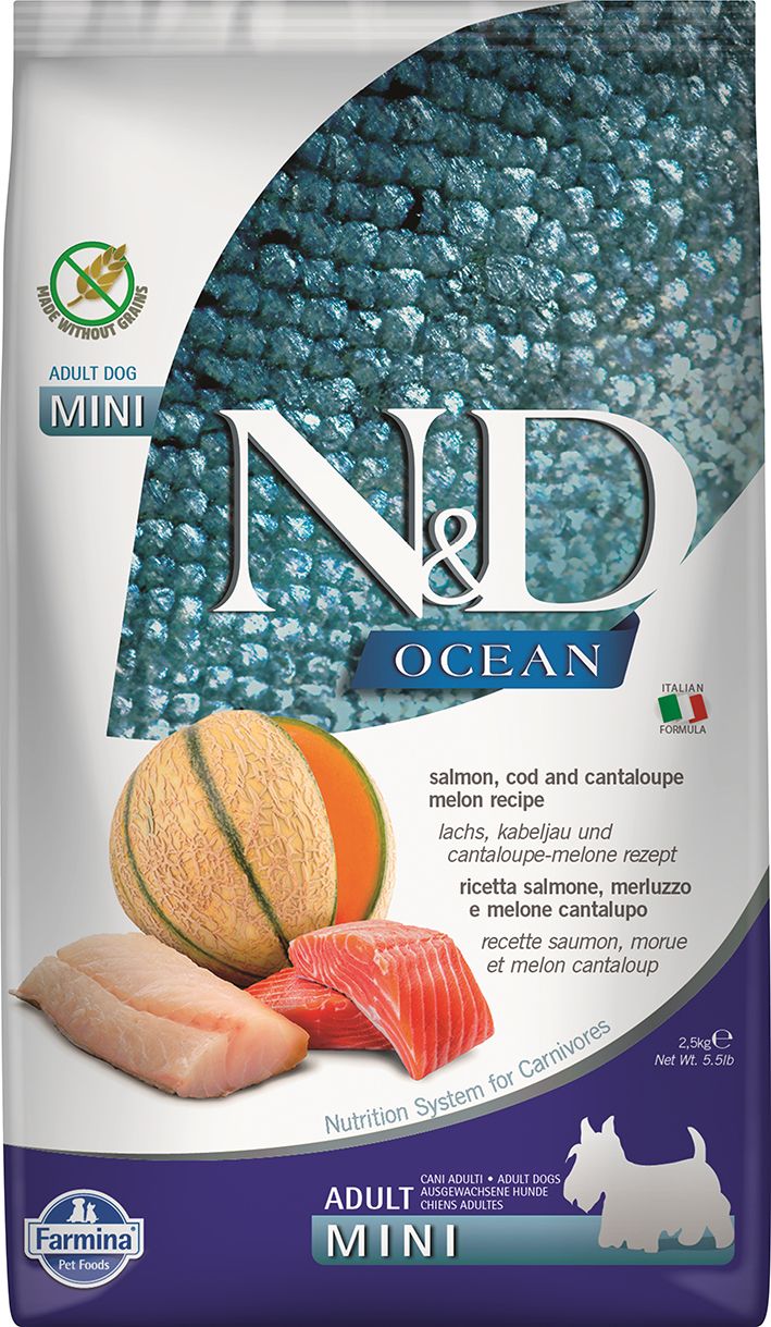 Farmina N&amp;D Ocean Salmon Cod Cantaloupe Adult Mini 5.5#