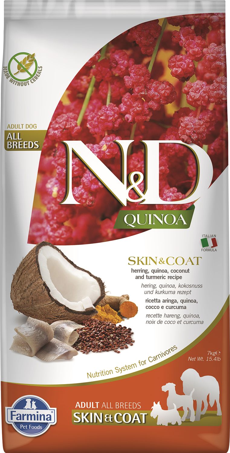 Farmina N&amp;D Quinoa Skin &amp; Coat Herring Coconut Turmeric Adult Grain Free 15.4#