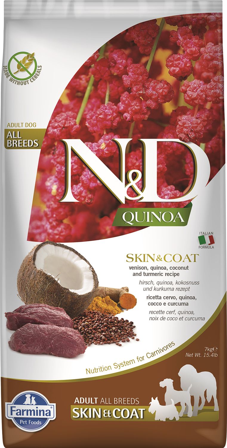 Farmina N&amp;D Quinoa Skin &amp; Coat Venison Coconut Turmeric Grain Free 15.4#
