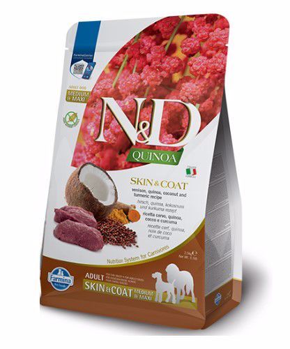 Farmina N&amp;D Quinoa Skin &amp; Coat Venison Coconut Turmeric Med &amp; Max Grain Free 15.4#