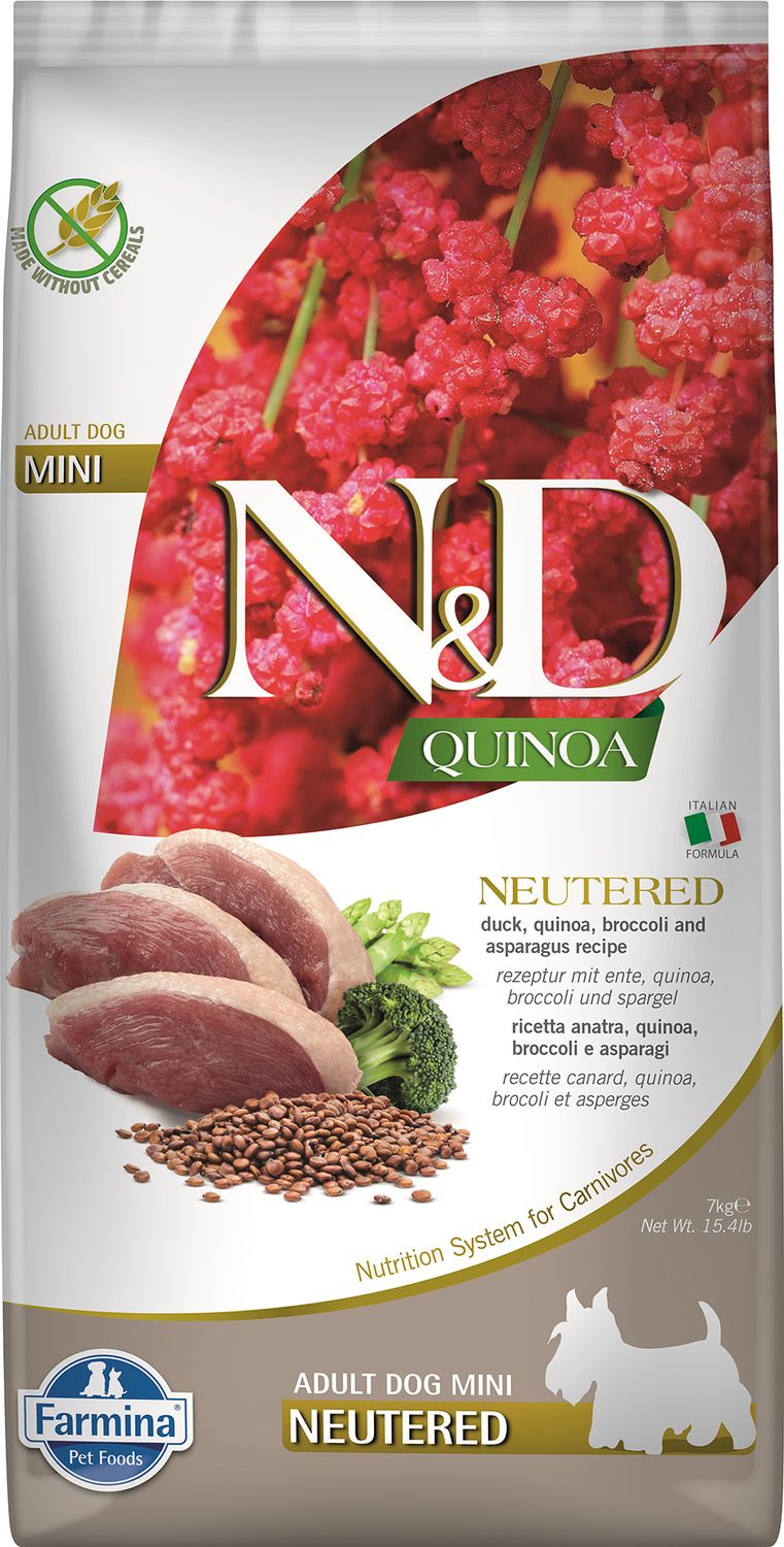 Farmina N&amp;D Quinoa Neutered Duck Broccoli Asparagus Mini Grain Free 15.4#