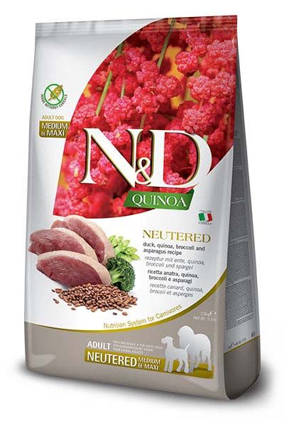 Farmina N&amp;D Quinoa Neutered Duck Broccoli Asparagus Med &amp; Max Grain Free 26.4#