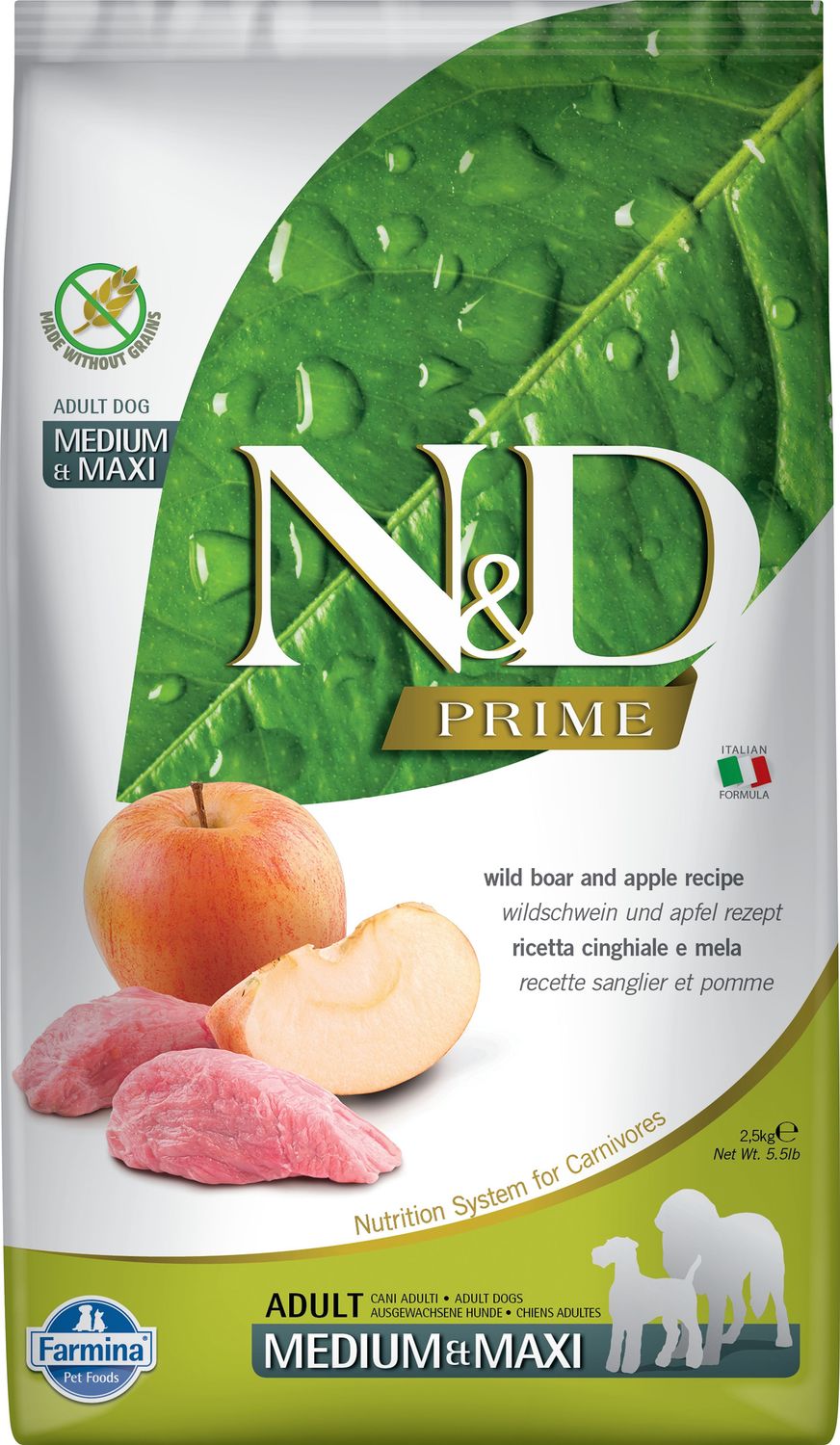 Farmina N&amp;D Prime Boar Apple Adult Med &amp; Max Grain Free 5.5#