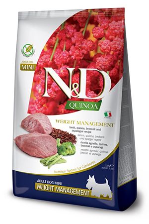 Farmina N&amp;D Quinoa Weight Management Lamb Broccoli Asparagus Adult Mini Grain Free 5.5#