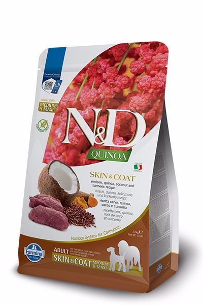Farmina N&amp;D Quinoa Skin &amp; Coat Venison Coconut Turmeric Med &amp; Max Grain Free 5.5#