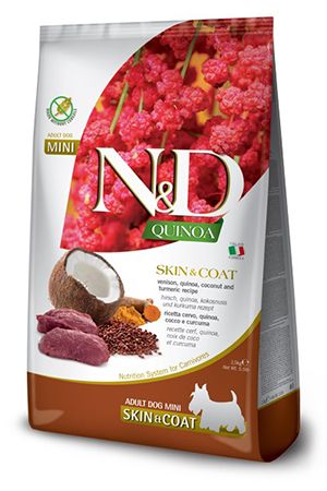 Farmina N&amp;D Quinoa Skin &amp; Coat Venison Coconut Turmeric Mini Grain Free 5.5#