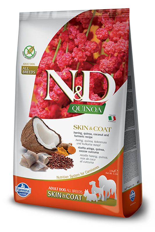 Farmina N&amp;D Quinoa Skin &amp; Coat Herring Coconut Turmeric Adult Grain Free 5.5#