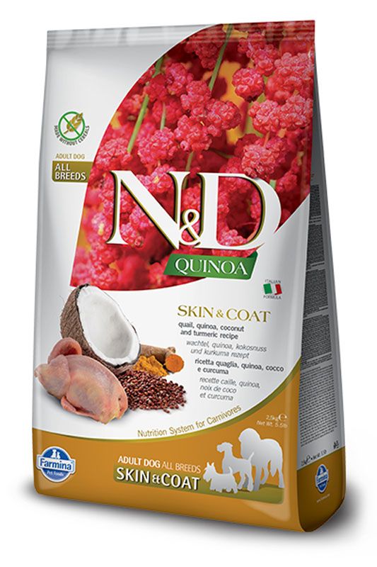 Farmina N&amp;D Quinoa Skin &amp; Coat Quail Coconut Turmeric Adult Grain Free 5.5#
