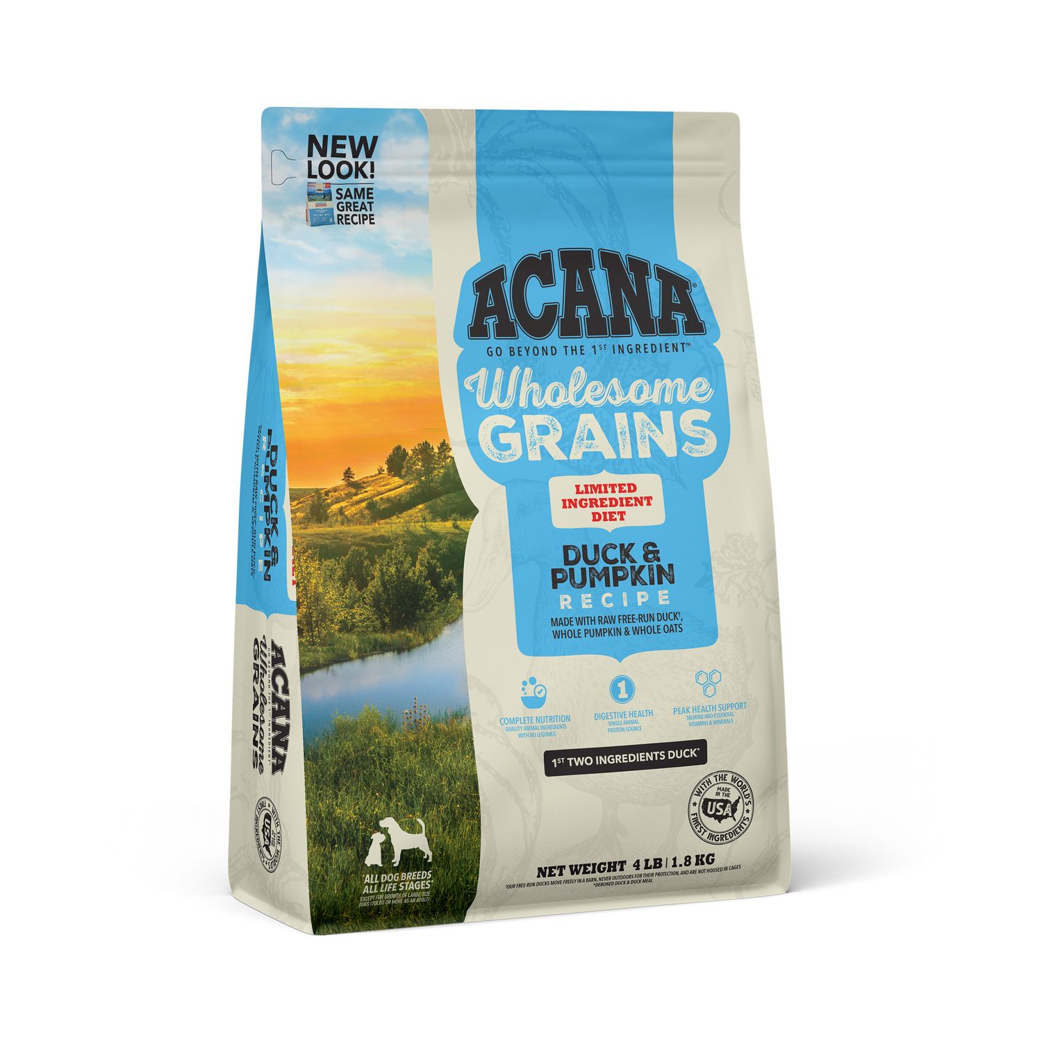Acana Wholesome Grains Duck &amp; Pumpkin Recipe Dry Dog Food 4#