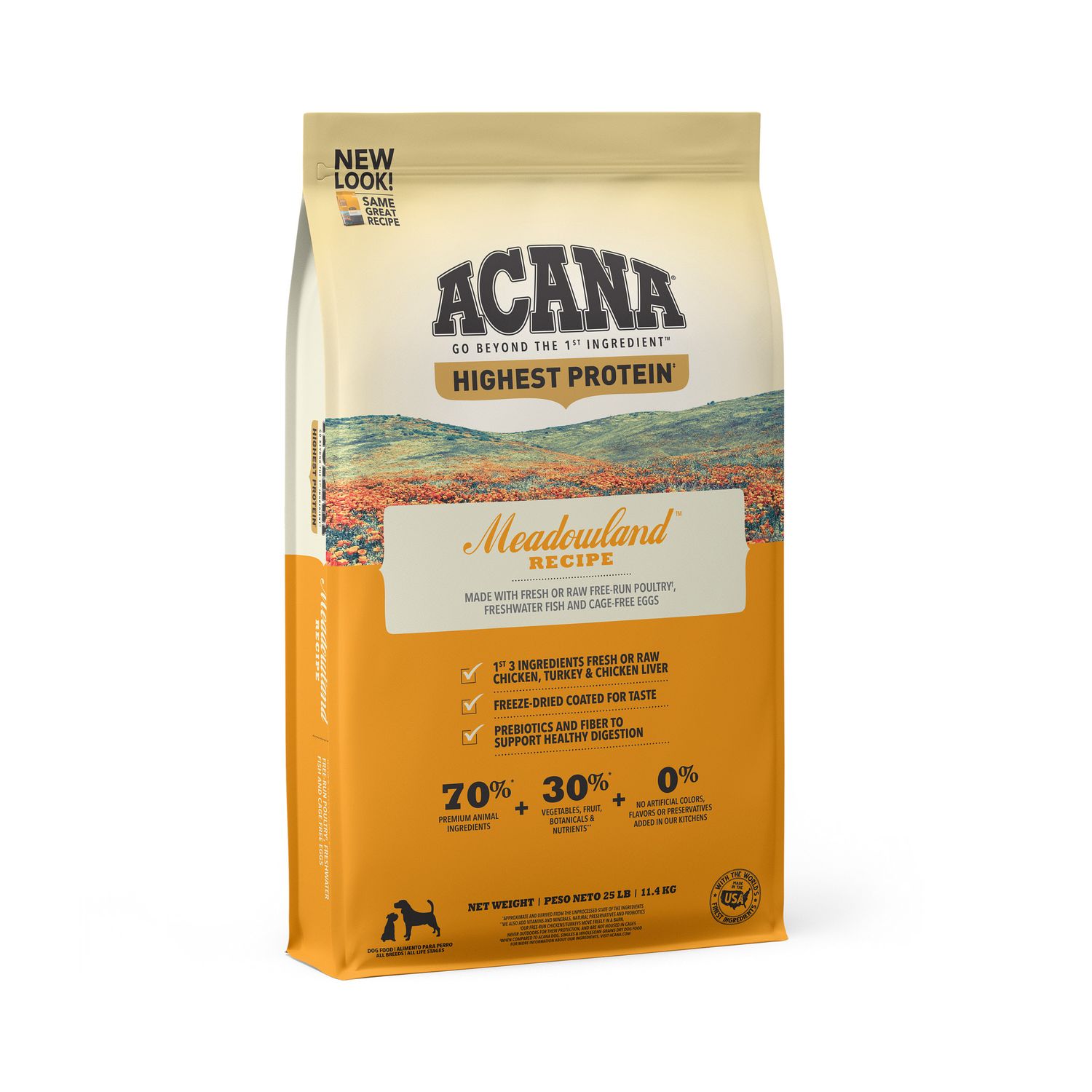 Acana Highest Protein Grain Free Dry Dog Food, Color: Meadowland, Size: 25 #