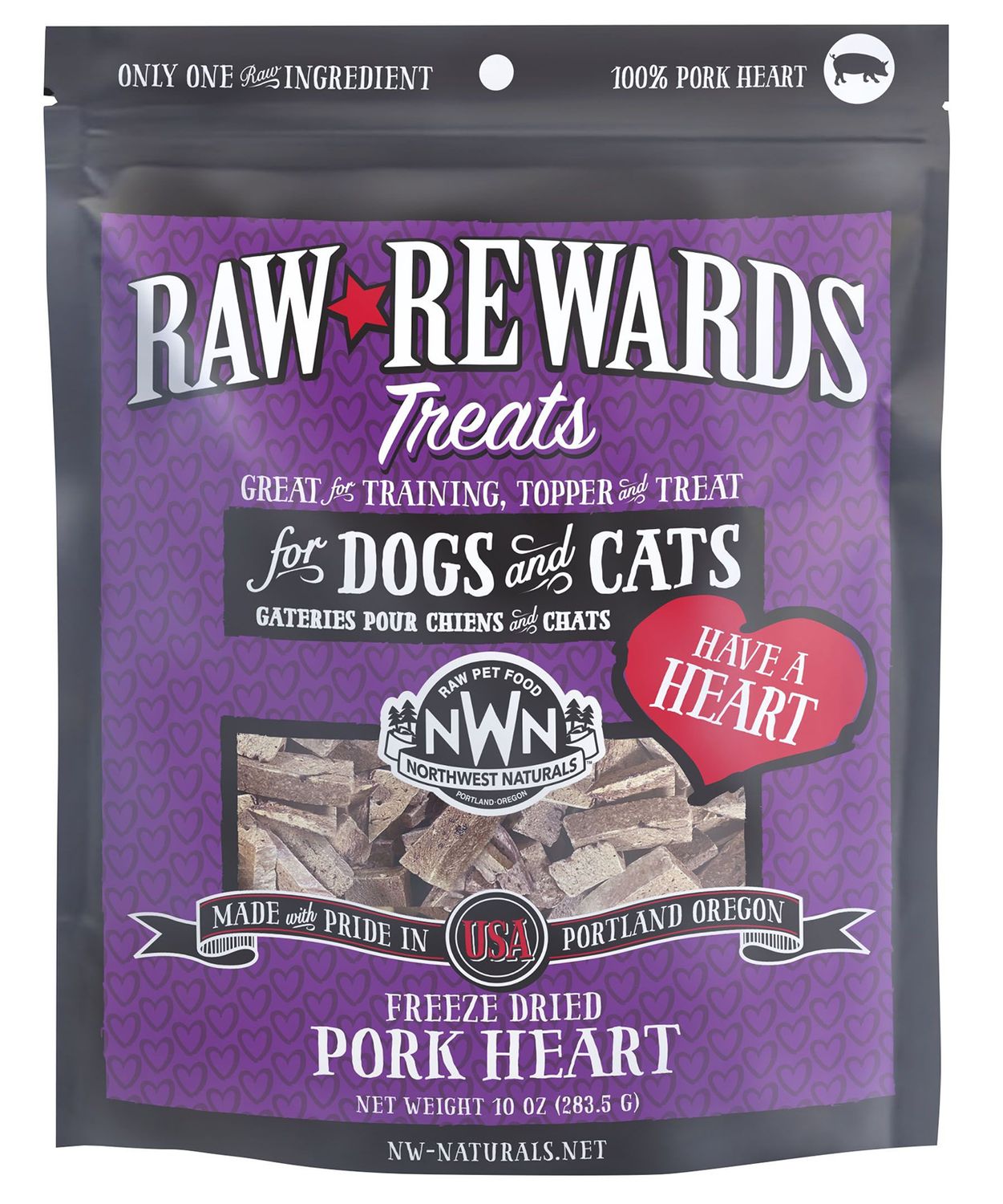 Northwest Naturals Raw Rewards 100% Freeze Dried Hearts, Flavor: Pork, Size: 3 oz.