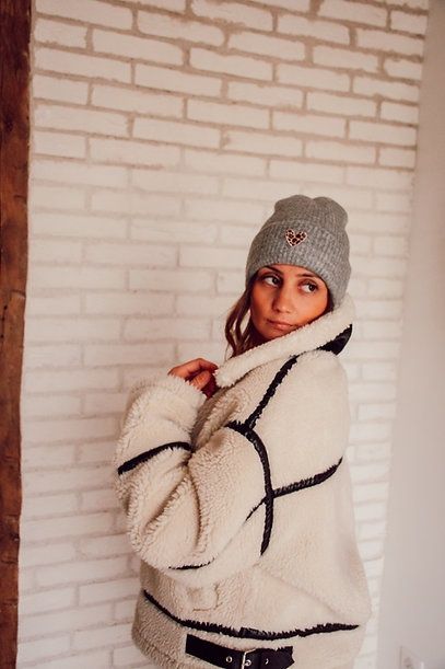 Bonnet GRIS chiné coeur brodé léopard