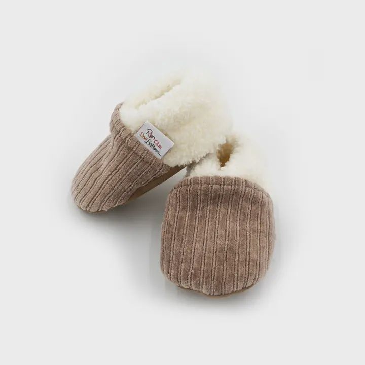 Chaussons Velours Taupe - Taille naissance