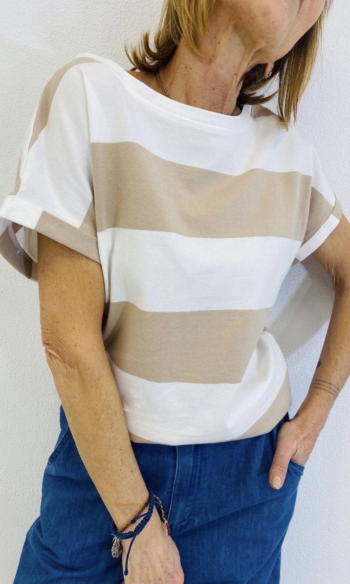 T-Shirt - Marine, Couleur: Beige