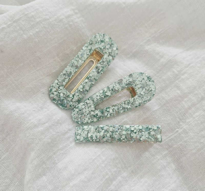 Barrette résine vert d&#39;eau