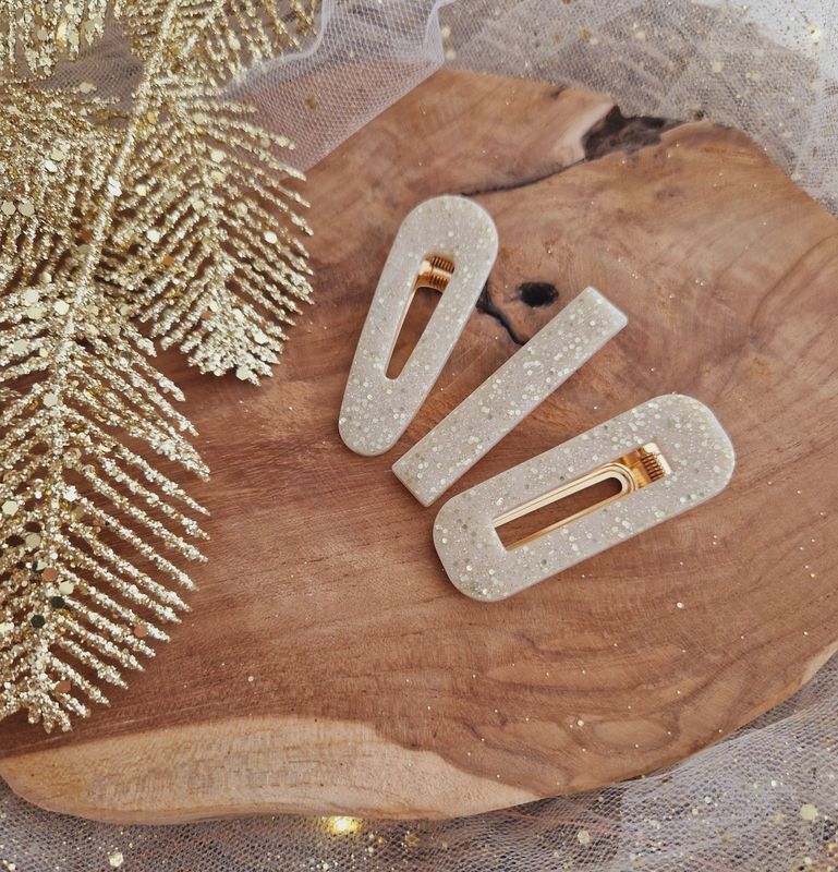 Barrette résine crème/or