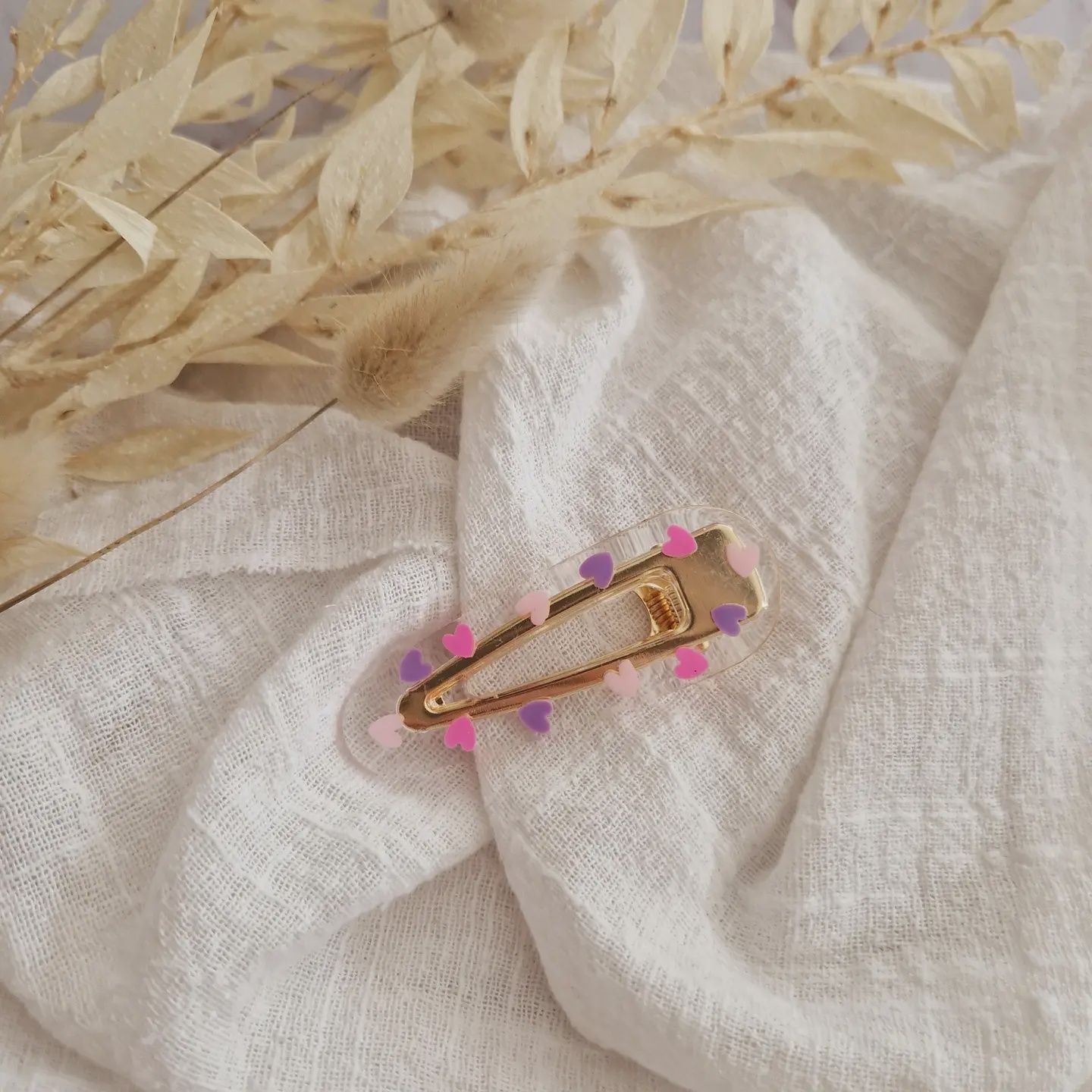 Barrette résine Love Purple/pink